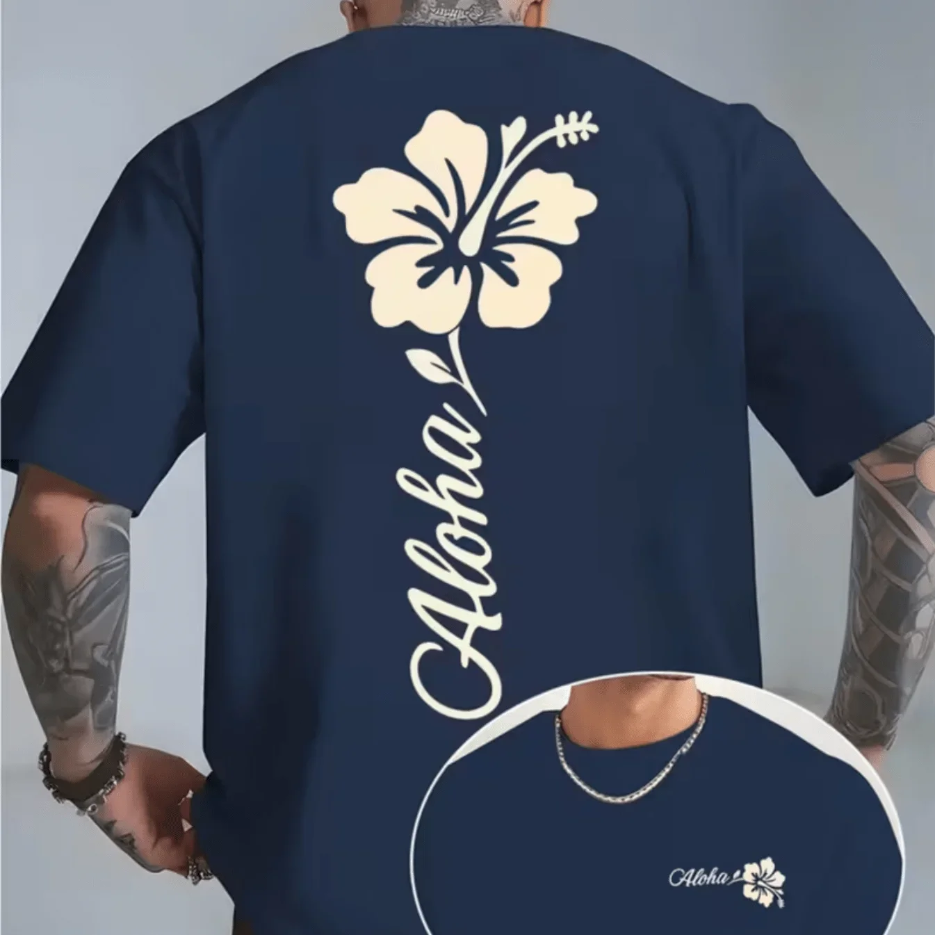 Men' Hawaiian Hibiscus Print T-Shirt - Short Sleeve Crew Neck Summer Shirt with Flower Design Loose Fit Casual Top