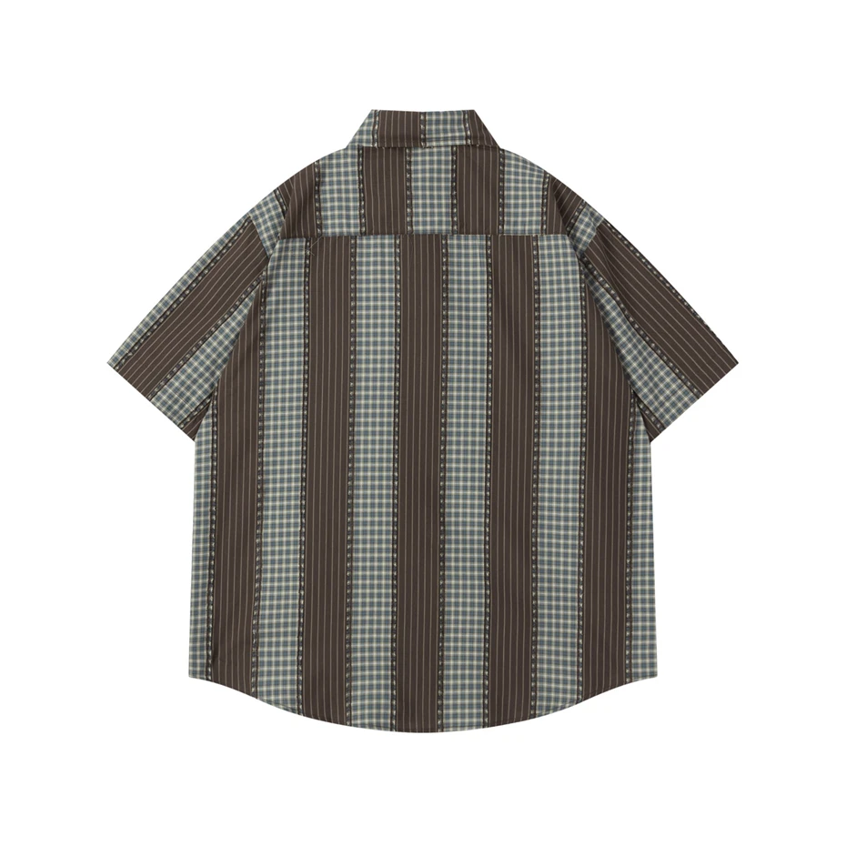 Summer Mens Striped Shirts Hip Hop Patchwork Cactus Embroidery Blouses 2025 Harajuku Streetwear Casual Fashion Loose Shirts