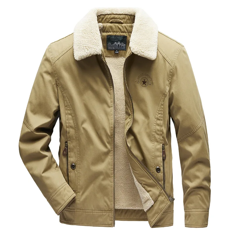 Men's Winter Lapel Cotton-Padded Jacket Outdoor Workwear Fleece Lined Warm Clothes for Middle-Aged And Elderly Fashionable