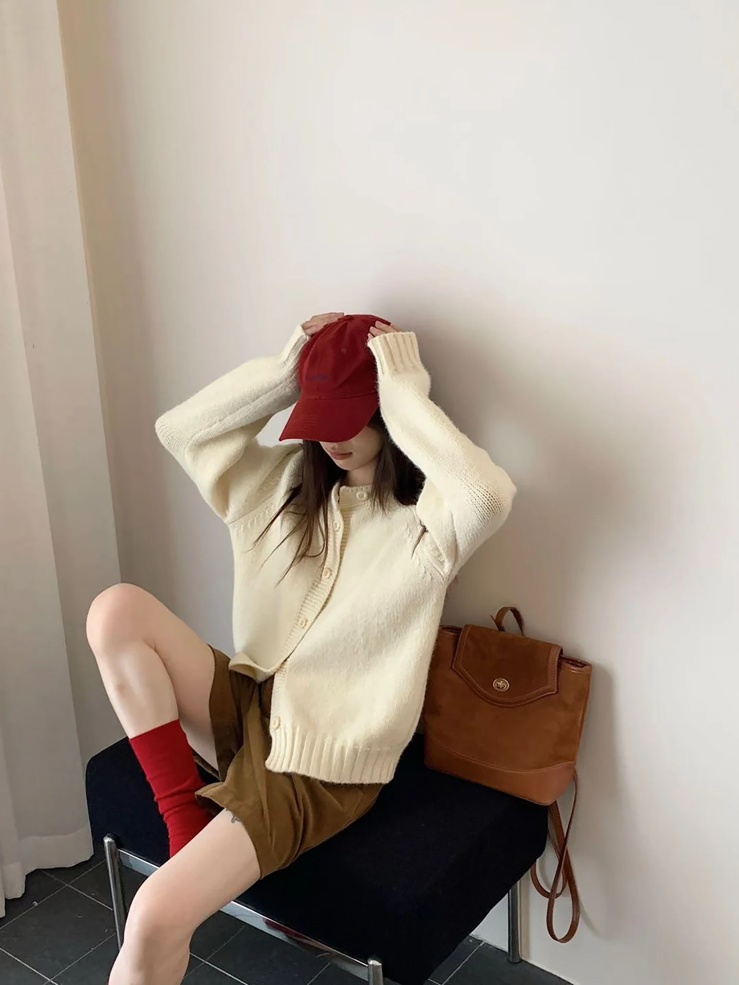 Korean Sle Loose Knitted Cardigan Women's round Ne Single Button Sweater Autumn Winter Casual Versatile Long Sve Warmth