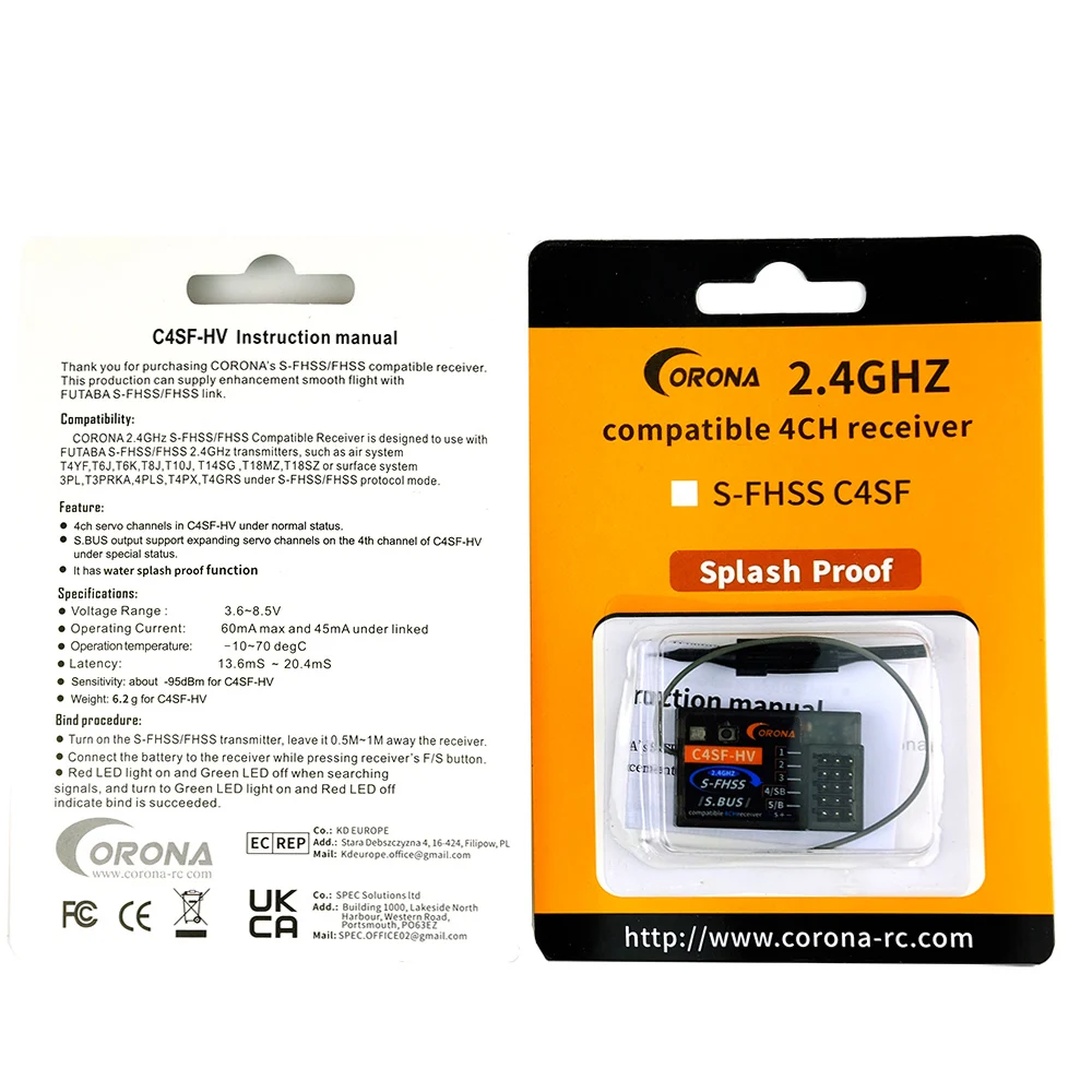 Corona C4SF-HV Receiver For Futaba FHSS / S-FHSS Mode Protocol With SBUS OutPut 4PM 3PV 7PX T14SG T8J T10J 4PX RC Car Airplane