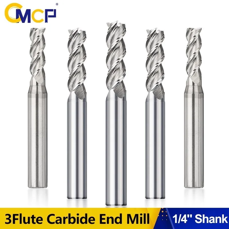 CMCP Milling Cutter 3 Flute Carbide End Mill for Aluminum Cutting 1/4 Inch Shank Spiral Router Bit for Metal CNC Milling Tools