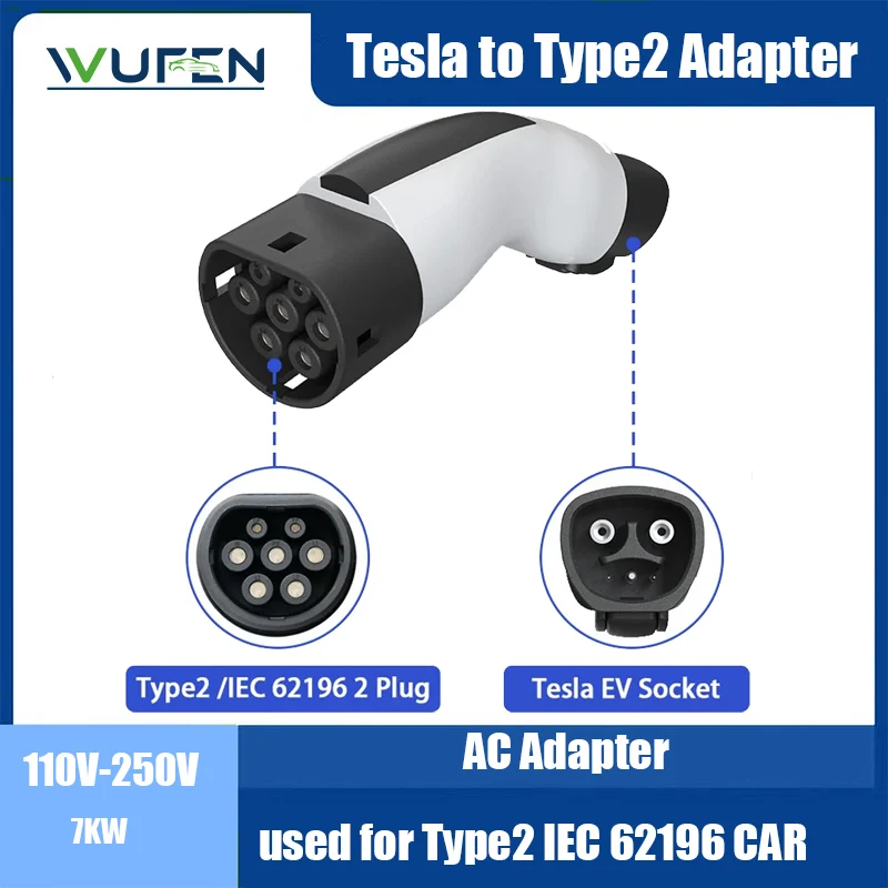 WUFEN Electric Car Charging Connector Tesla to Type 2 IEC 62196-2 Convertor Vehicle EV Adapter EVSE EV Charger Adapter