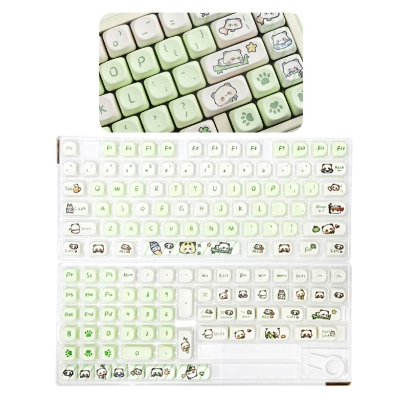 PBT Keycap Set 137 Keys with Cartoon  Milky Green Panda MOA Height Keycaps for Mechanical Keyboards Drop Shipping