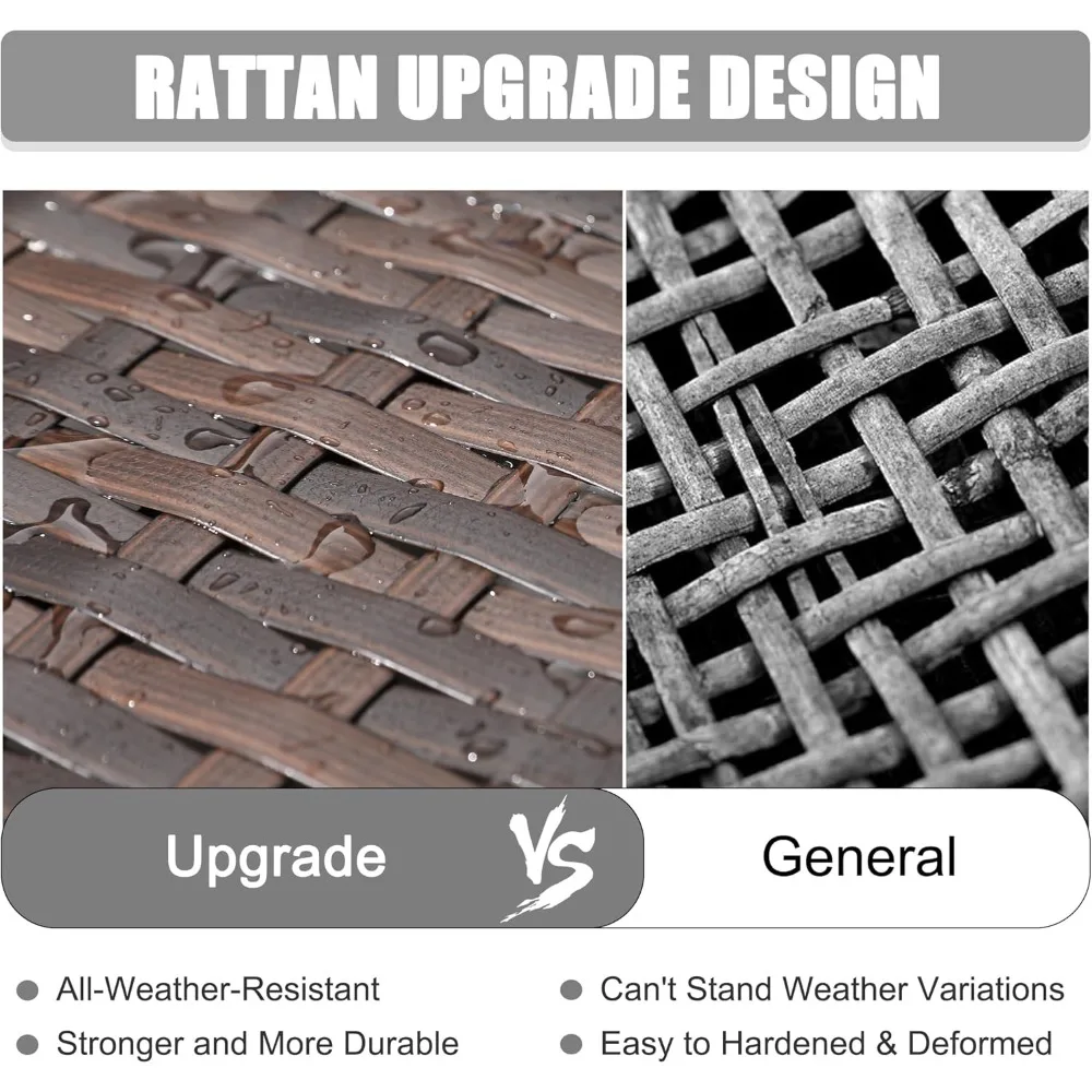 8 Pieces Outdoor Patio Furniture Set with 44" Fire Pit Table Brown Rattan Sectional Sofa Conversation Sets