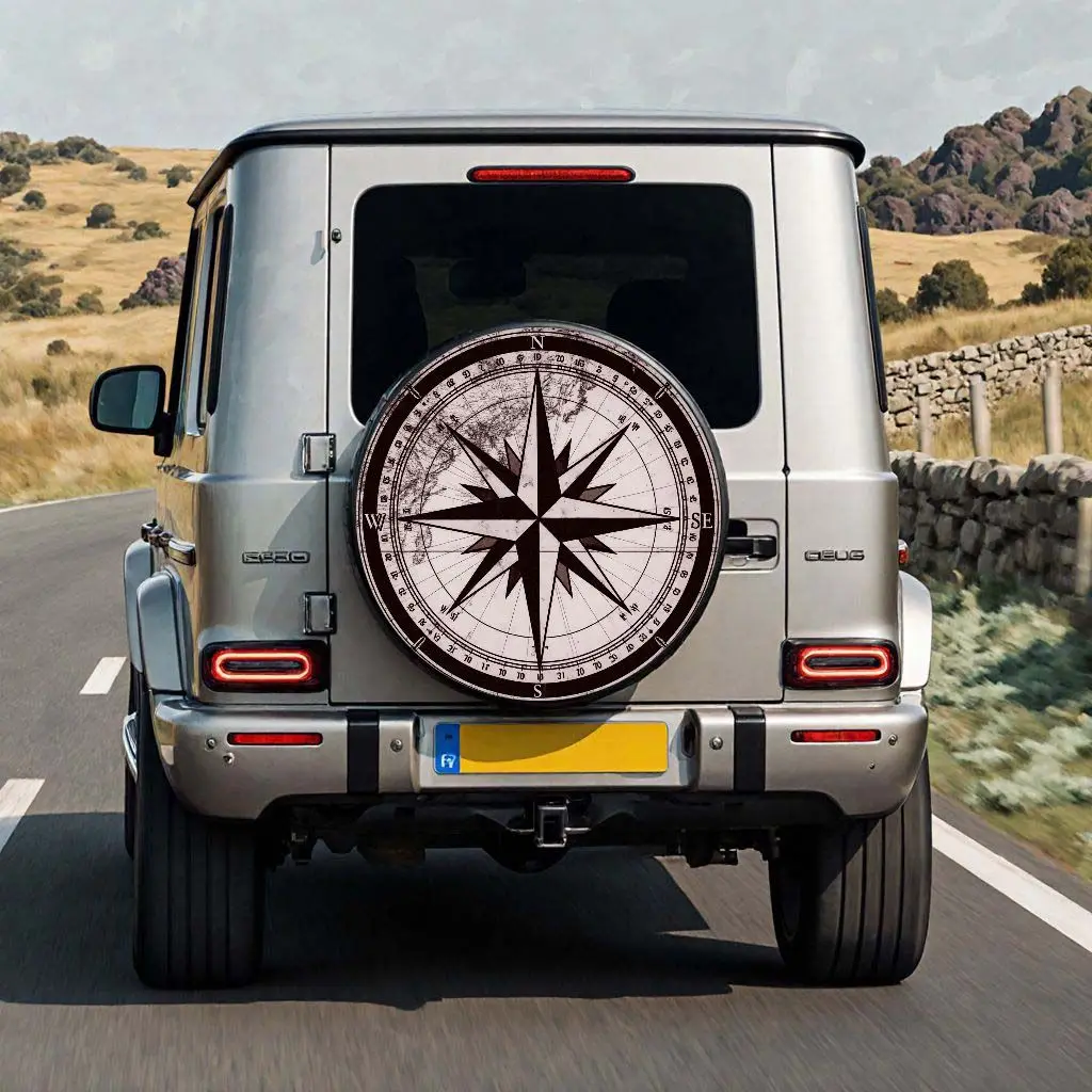 

Compass Map Spare Tire Cover For SUV/Pickup/RV/Trailer - Classic Nautical Retro Design, Durable Plastic, Easy Installation, Secu