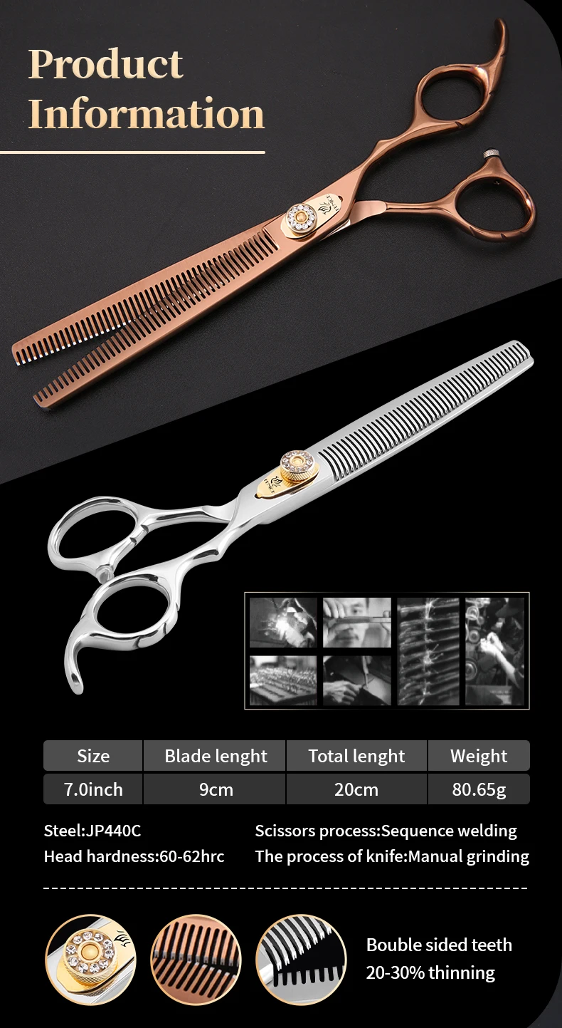 Fenice 7,0 Zoll Doppelzähne Haustier Effilierschere Professionelle Hund Haustier Pflegeschere Tiere Haarschnitt Effilierschere 20-30% – Detail 2