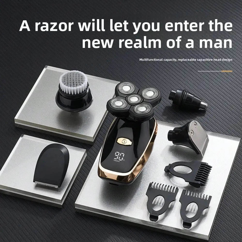 Five-Knife-Headed Bald Artifact, Full-Body Water-Washed Electric Razor, Self-Scraping To Remove Hand Residues, Quick Shaving Without Stubble, For Men