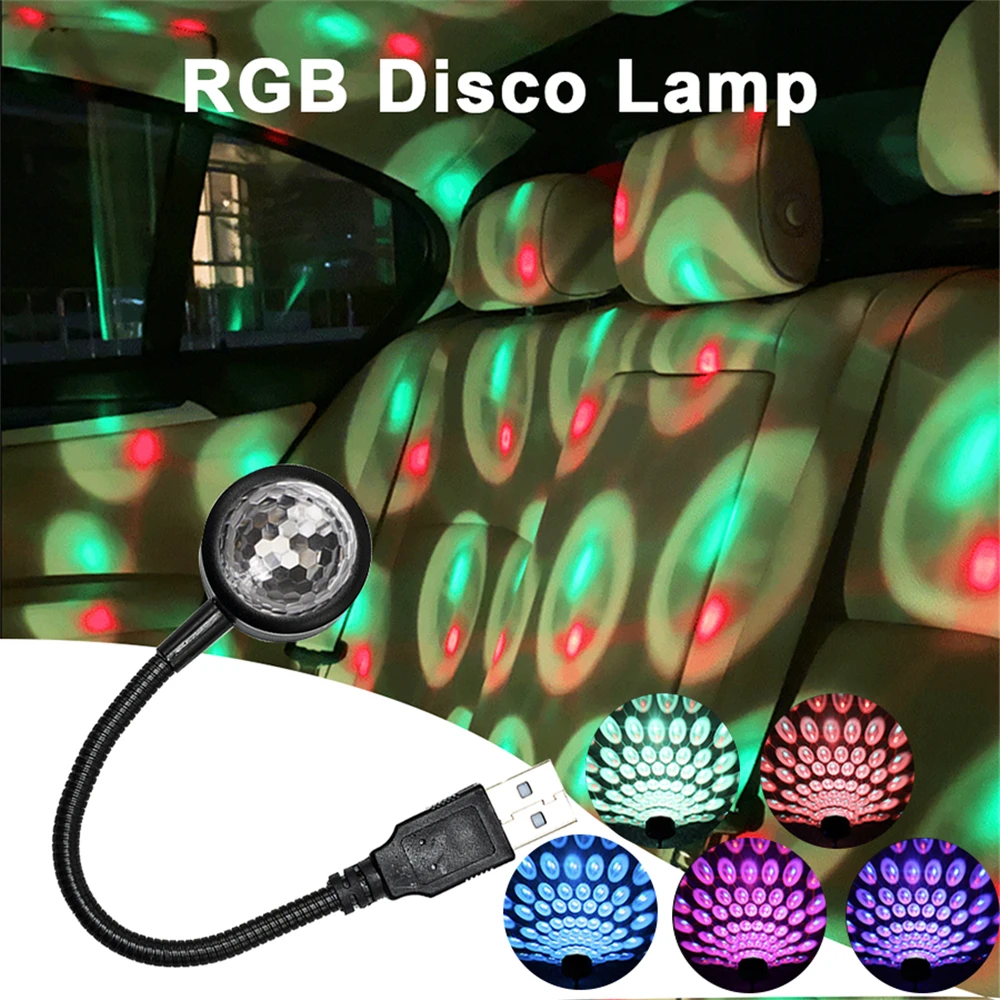 Mini USB Party Colorful light Sound Activated Rotating Disco Ball DJ Party Lights RGB LED Stage Lights For Car Bar Club