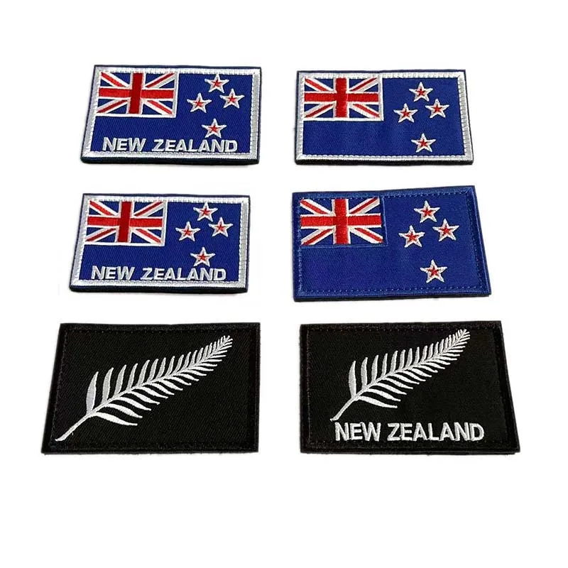 New Zealand Flag  Silver Fern Embleem Flag Fabric Applique Embroidery Hook and Loop Patch,Tactical Badges Stickers on Backpack