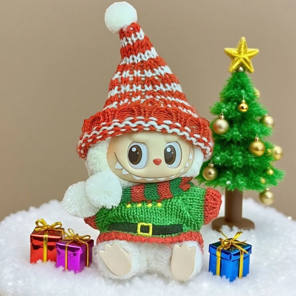 

17cm Cute Mini Plush Doll'S Clothes Outfit Accessories For Korea Kpop Exo Labubu Idol Dolls Christmas Knitted Sweater Kid Gift
