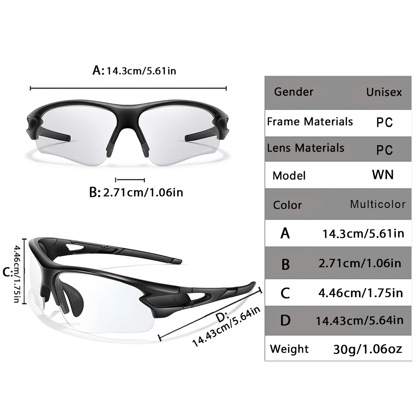 Outdoor Sports Photochromic Cycling Sunglasses for Men and Women  Fashion Half Frame Glasses for Cycling Running Hiking