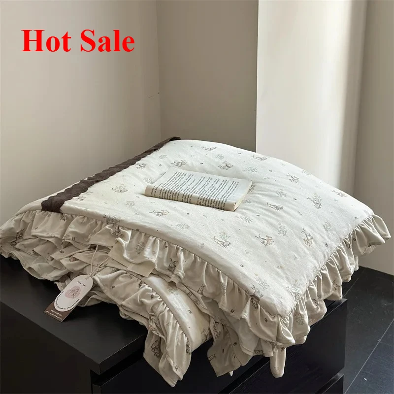 

2025 spring and summer knitted cotton French small floral printing lace summer quilt summer cool quilt air conditioner quilt
