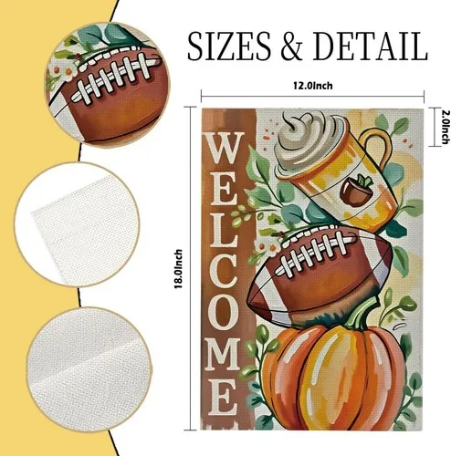 Fall Football Pumpkin Garden Flag For Outside, Maple Leaves, 12x18 Inches XXQ