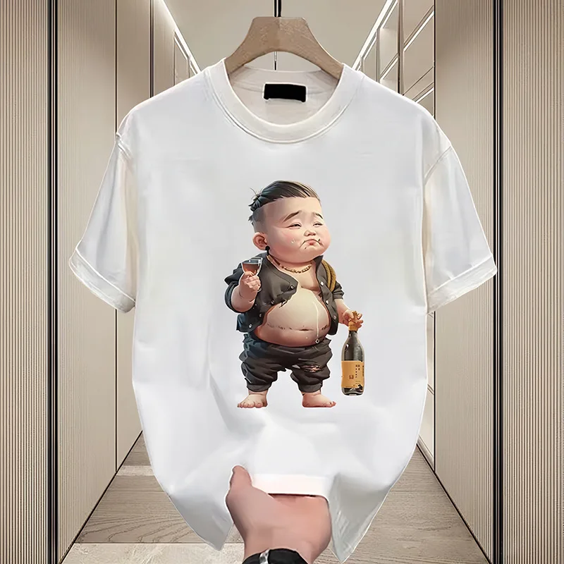 

Cartoon image printed T-shirt for men in summer 100% cotton high street trend cartoon loose breathable short-sleeved T-shirt