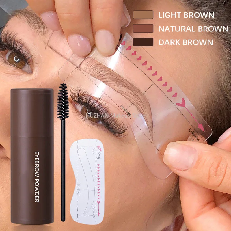 Professional Eyebrow Stamp Shaping Kit Reusable Eyebrow Stencils Brush Natural Eyebrow Powder Stick Hair Line Contour Make Up