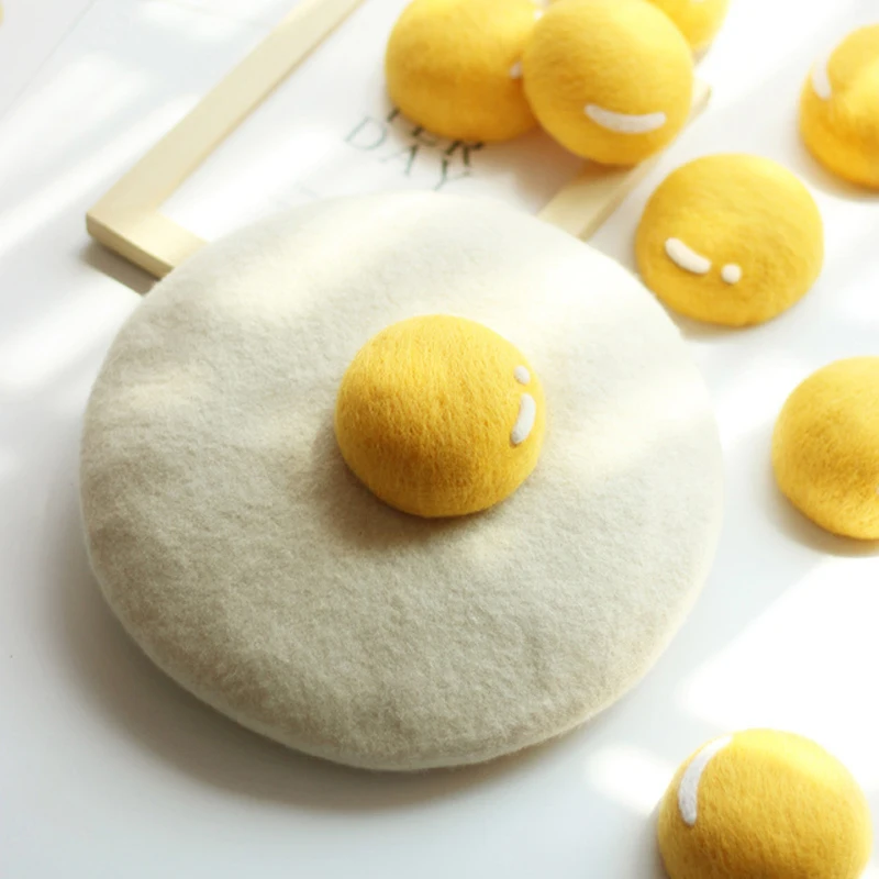 New Japanese Handmade Egg Outdoor Beret for Women Spring and Summer Thin Breathable Creative Cute Egg Yolk Painter Hat Casquette