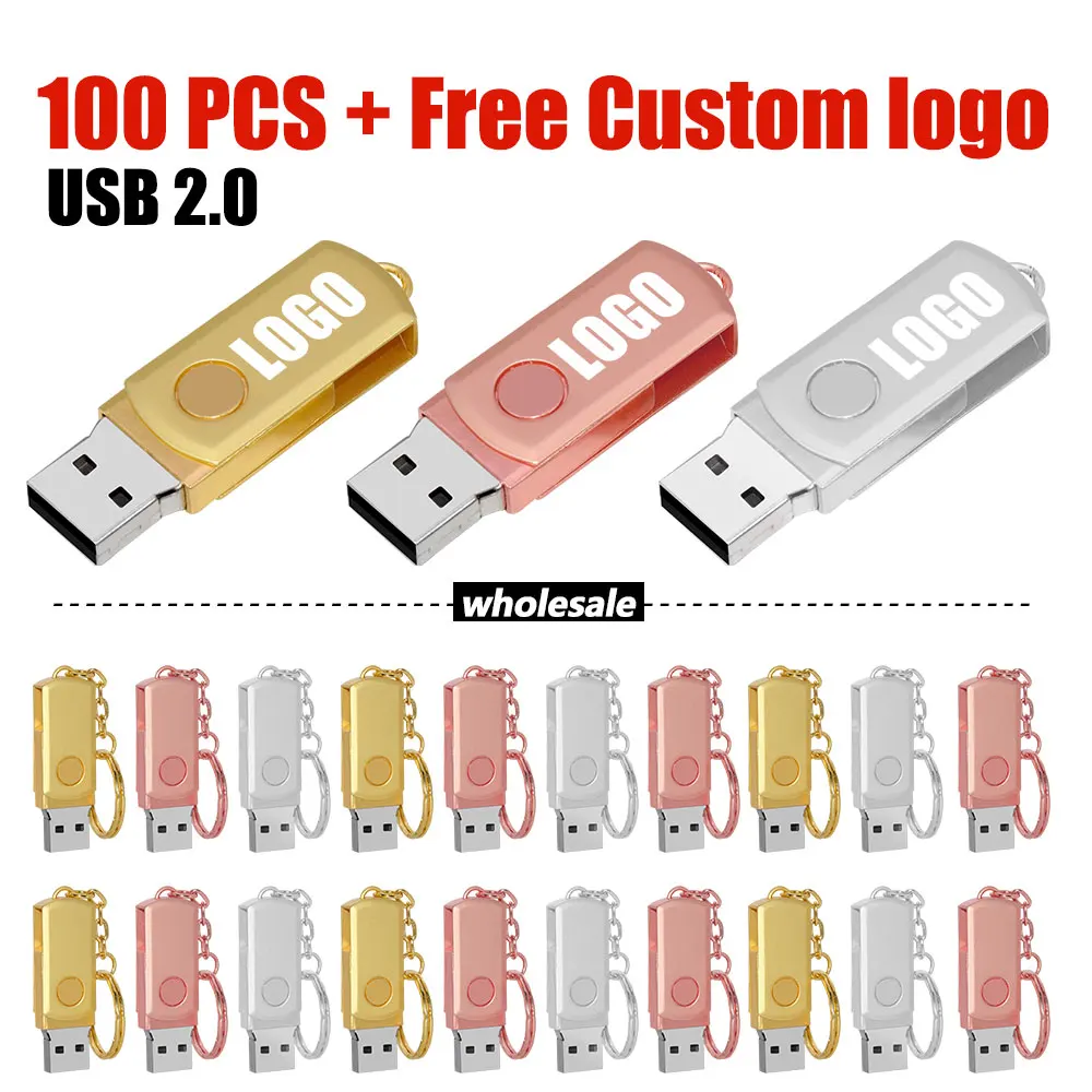 

100PCS Free Custom LOGO High Speed Pen Drive USB Flash Drive 4GB 8GB 2.0 16GB 32GB 64GB 128GB Pendrive metal usb sticks