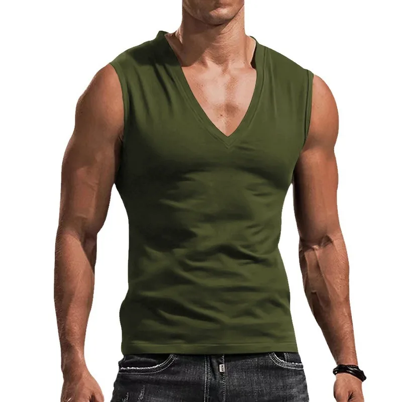 

2026 Summer Men's Sleeveless Vest Gym Fitness Men's Comfortable Breathable Cotton V-neck T-shirt Available in multiple colors