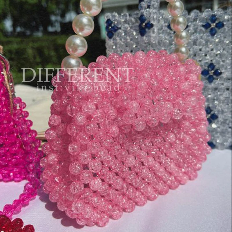 Homemade Beaded Bags for Women 2023 Evening Handbag Vintage Women\'s Crossbody Bags Pink Top-Handle Bags Purse Pearl Handheld