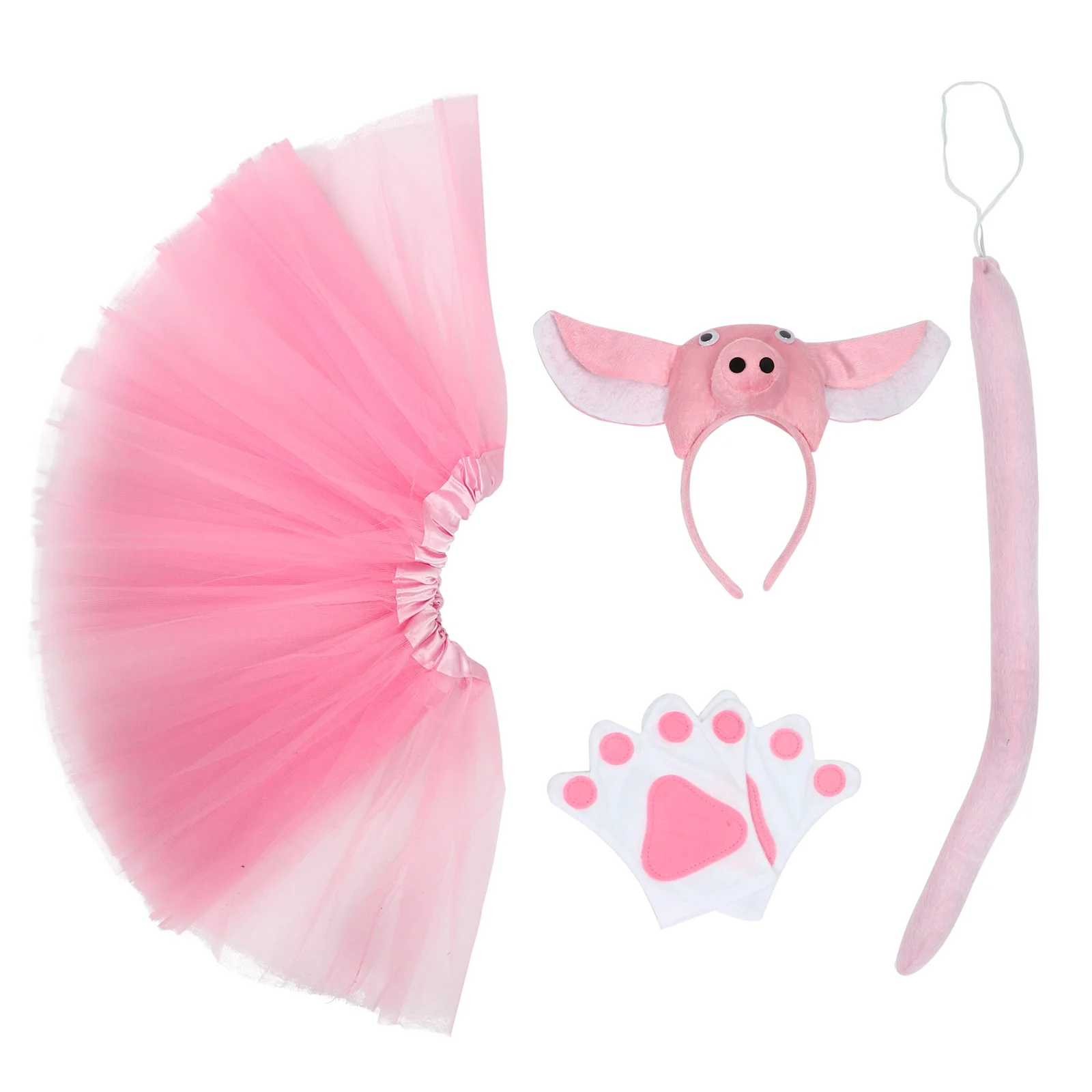 

1Set Kids Pig Headband Comfortable Children Halloween Costume Party Tulle Skirt Performance Cosplay Costume Skirts for Girls
