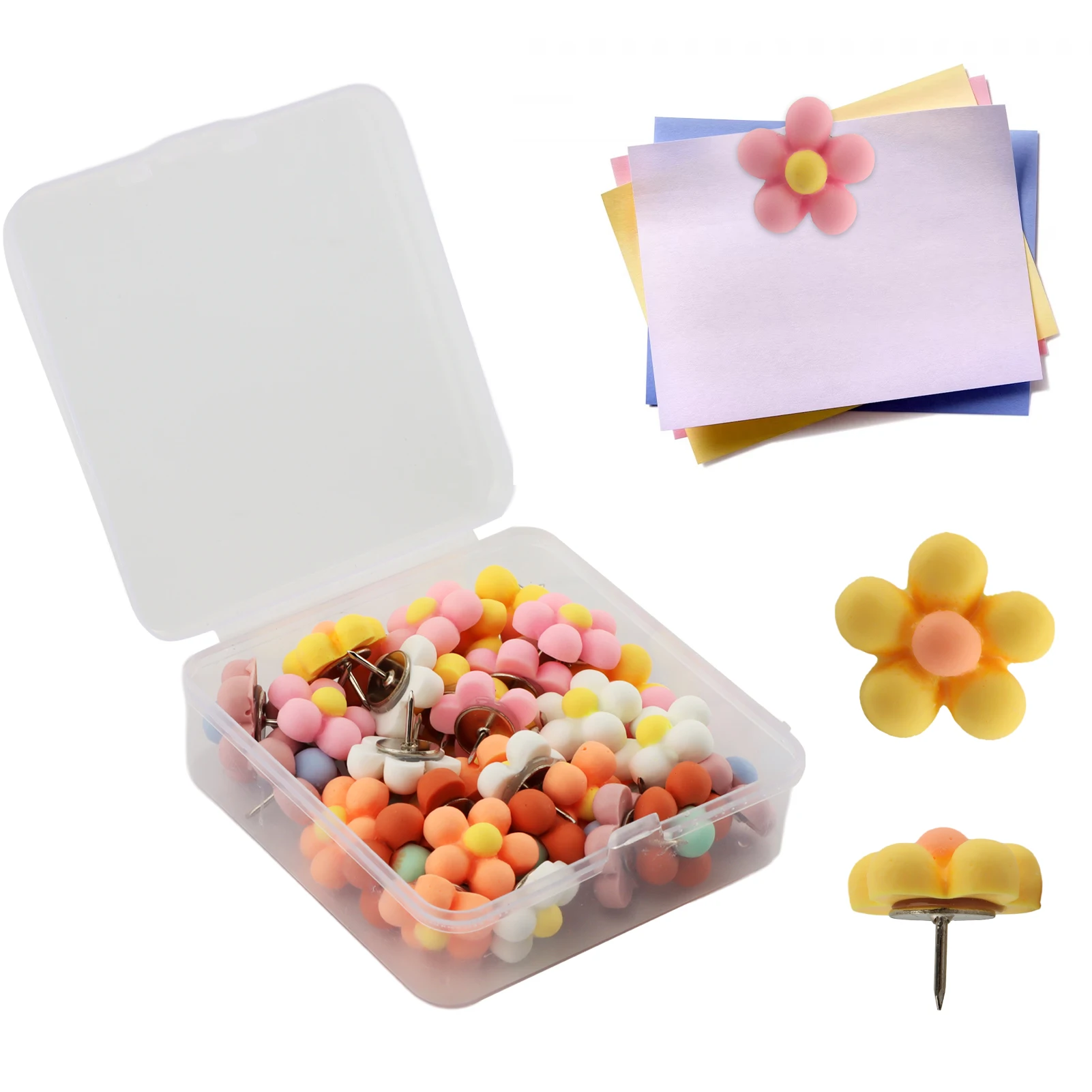 Portátil Push Pin para Material de Escritório, Prático para Estudantes, Bonito Margarida Flores, Foto Pequena Parede, Casa Suprimentos, 36PCs