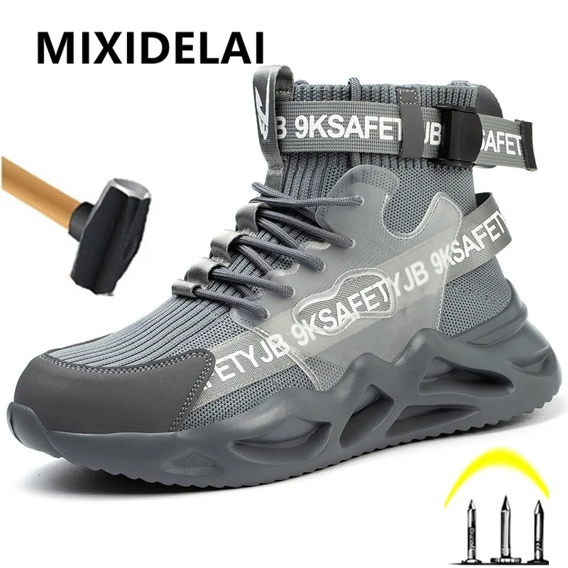 

Fashion 2024 Men Work Safety Boots Anti-smash Anti-puncture Work Sneakers High Top Safety Shoes Men Indestructible Work Boots