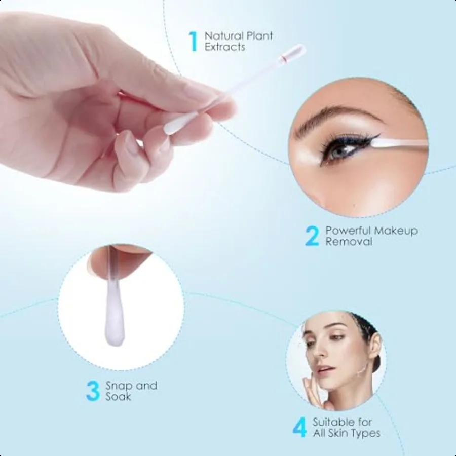 50 Count Makeup Remover Cotton Swabs Eye Lip Sticks remover With White Lily LiquidFilled Makeup Remover Swabs Space Saving and