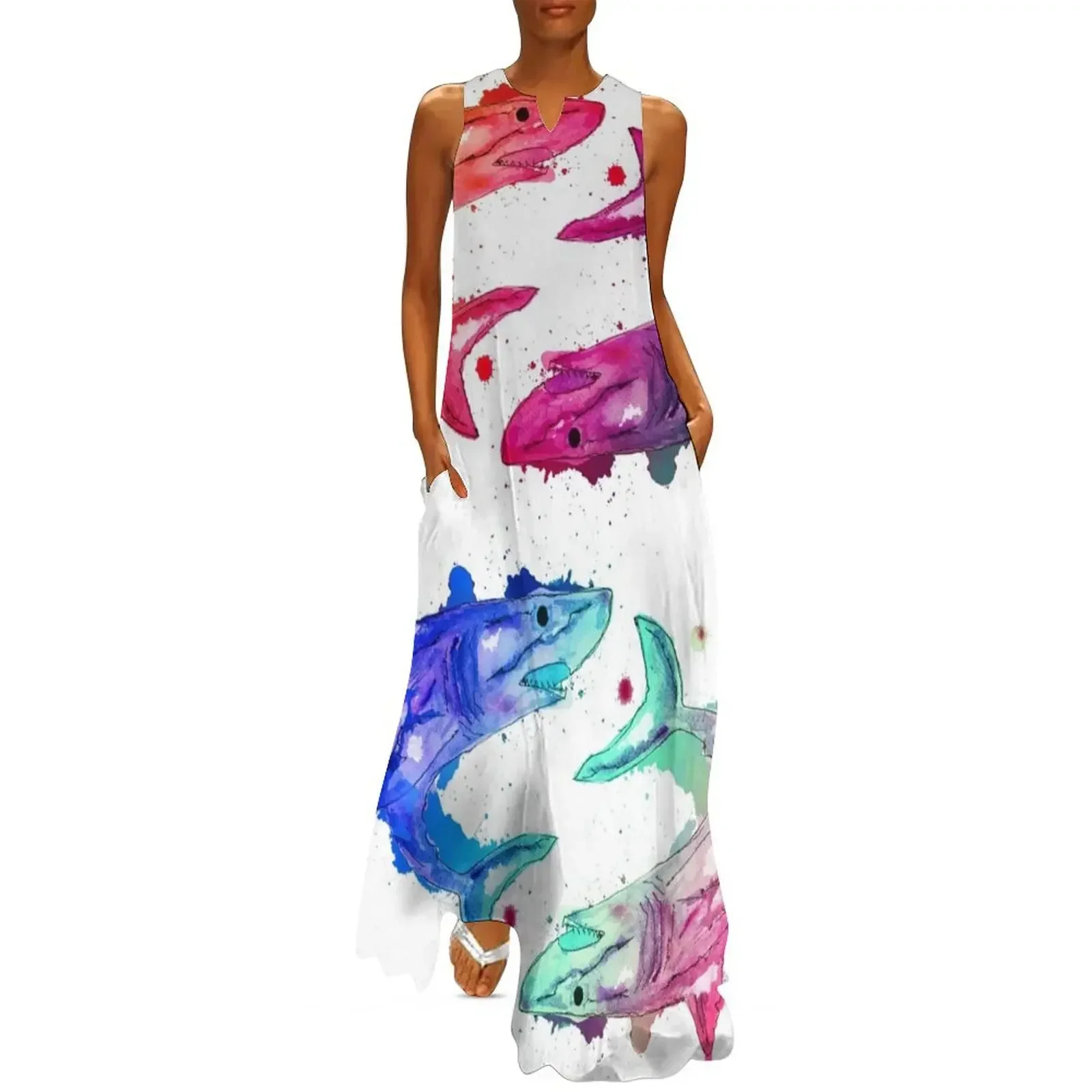 

Colored sharks Long Dress elegant dresses for women Woman fashion Women dresses summer women's clothing korea stylish Dress