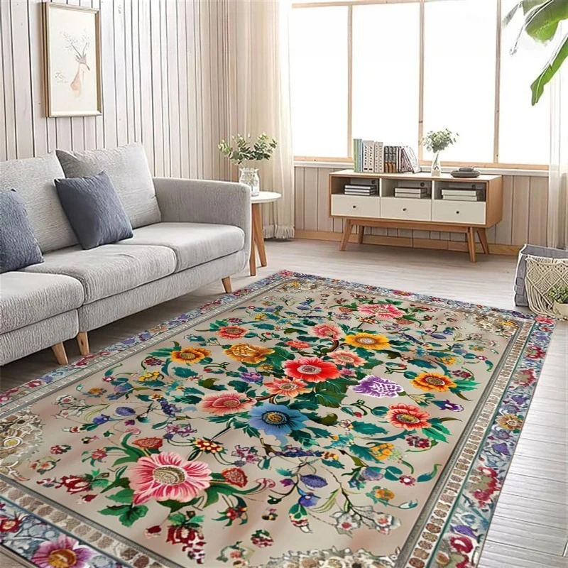 Retro Art Floral Pattern Flora Fauna Print Rugs Carpet for Living Room Bedroom Decor Home Anti-slip Large Area Carpets Doormat