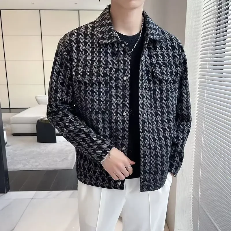 Spring New High-end Feellapel Men's Jacket Casual Versatile Thousand Bird Pattern Trendy Korean Style Casual Versatile Jacket