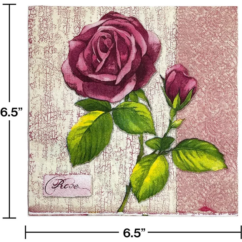 Summer Floral Tissue Paper Food Grade Rose Printed Napkins Fragrance Free Tissue Paper 2-ply 10pcs