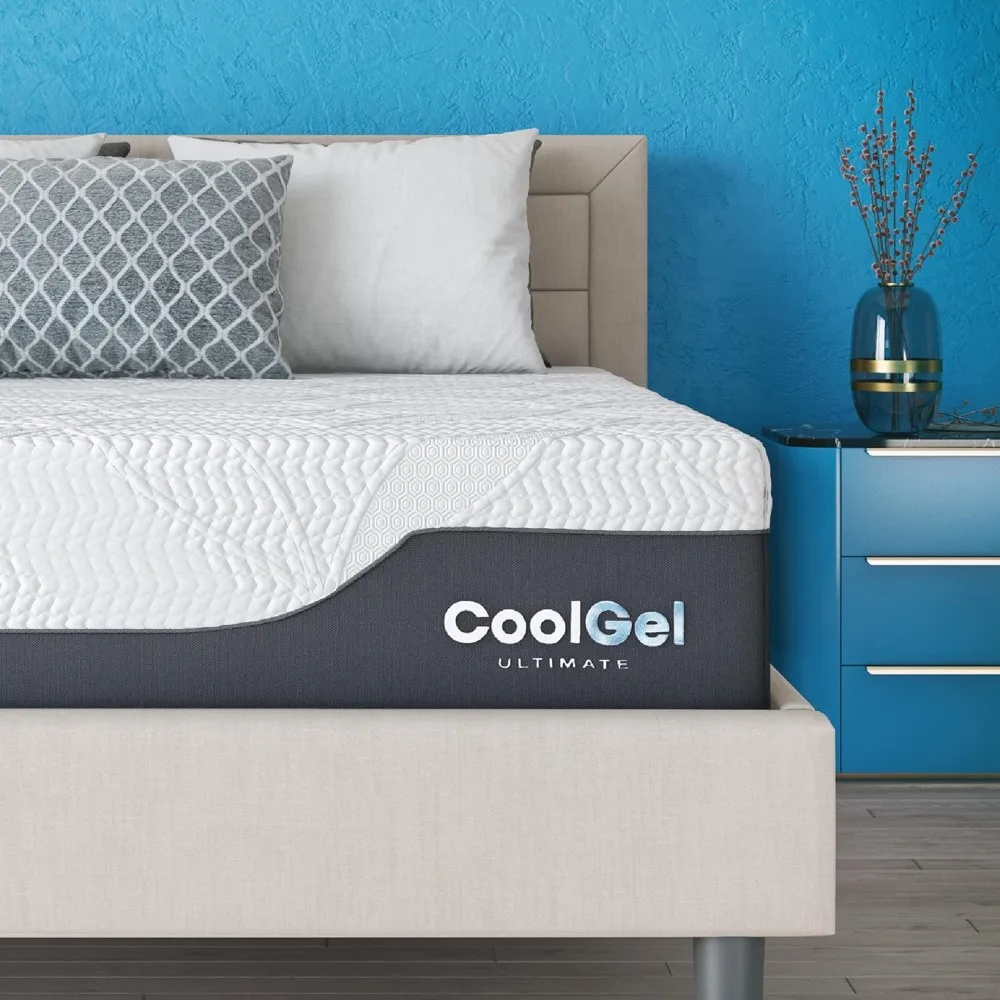 

queen size 14" medium firm memory foam mattress with coolgel pillows and pressure relief
