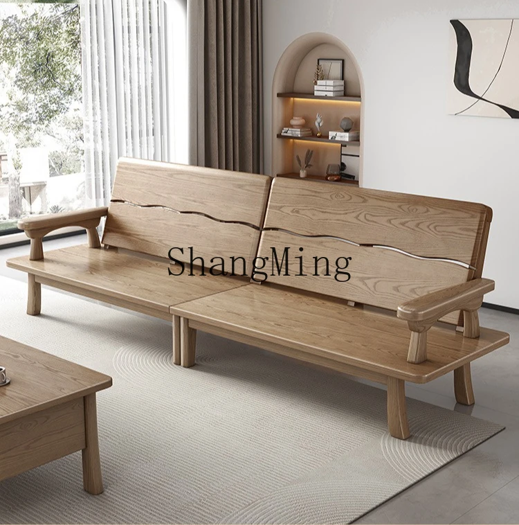 SM solid wood sofa living room new Chinese log winter and summer dual-purpose three-person sofa new furniture