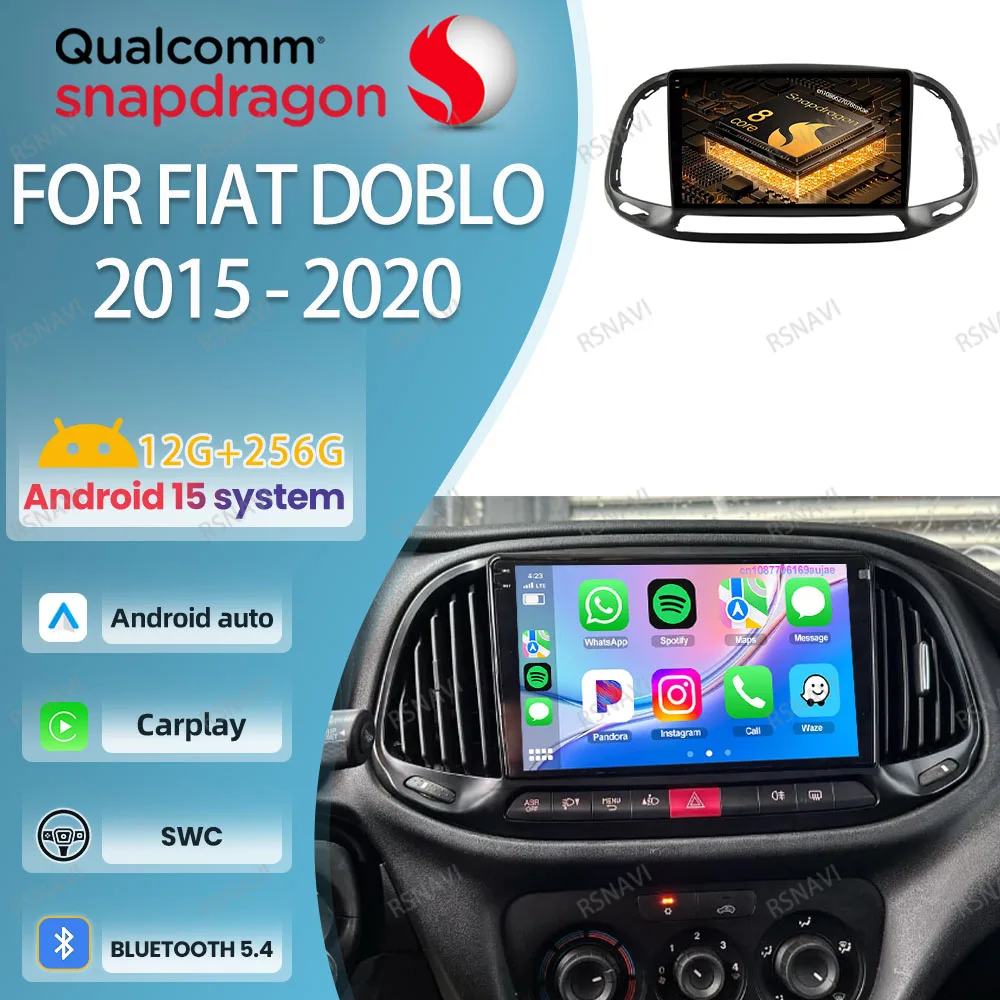 

Автомобильный радиоприемник Android 15 для Fiat Doblo 2015-2019 2020 360 камера WIFI + 4G 2DIN Carplay AI голосовые системы стерео RDS GPS BT Qualcomm