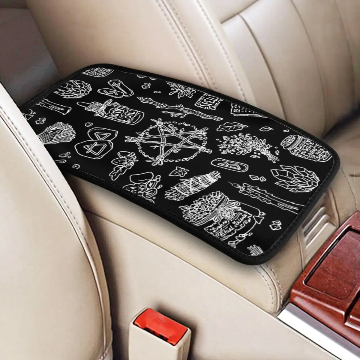 Dark Pagan Witches Gothic Goth Car Armrest Cover Mat Universal Center Console Cover Pad Four Seasons Car Interior Accessories