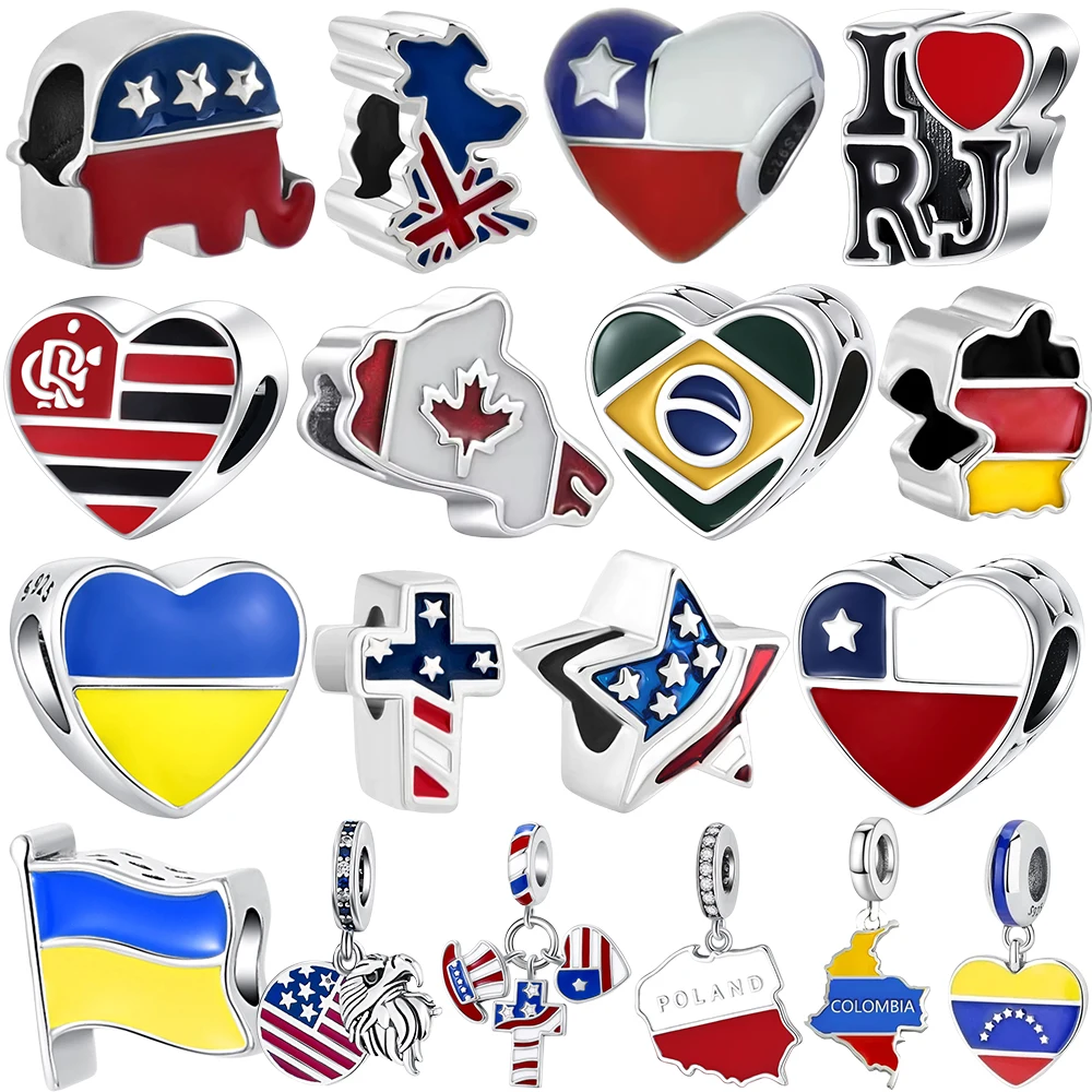 Nuevo Colgante de Plata 925 con Bandera de Ucrania, Colombia, Sudáfrica, Guatemala y Barbados 2026, Compatible con Pulseras Originales, Accesorios de Joyería DIY