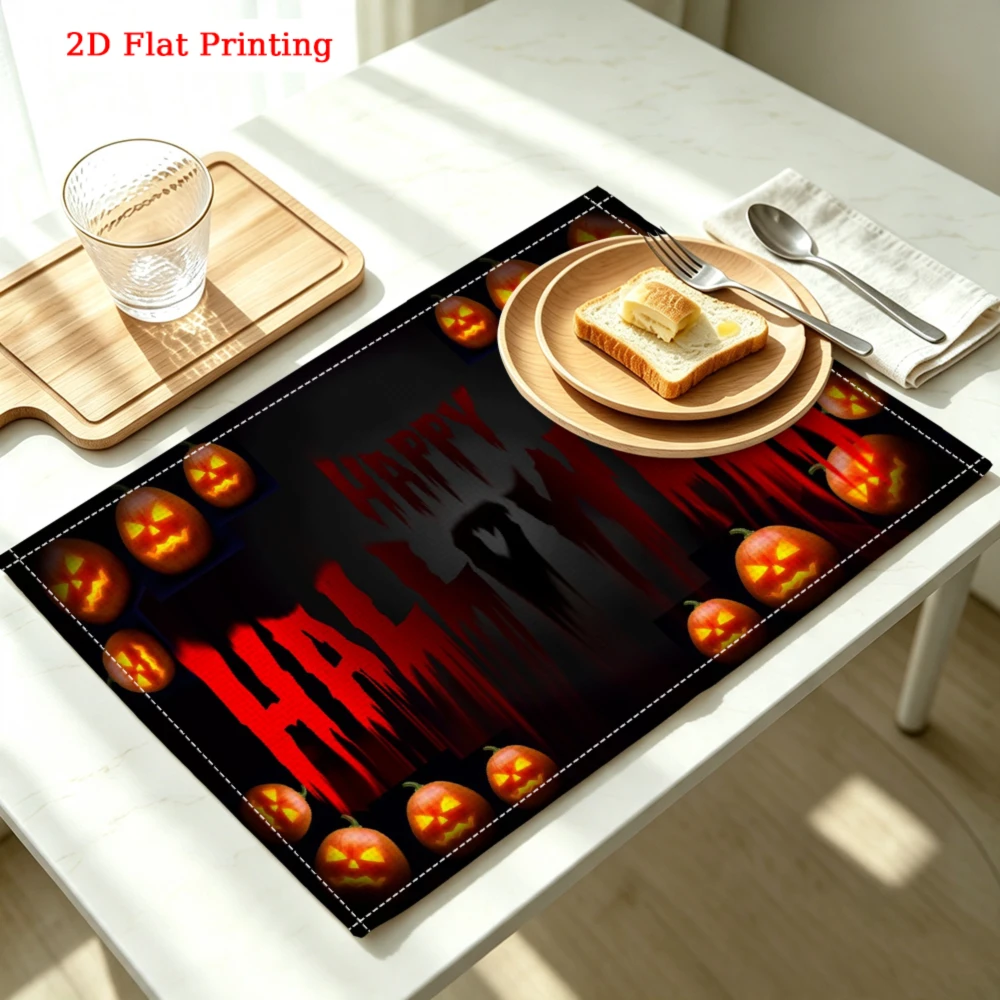 1Pc Halloween Placemat Black Red Happy Halloween Pumpkin Table Mat Kitchen Dining Decor Party Use 30X40Cm