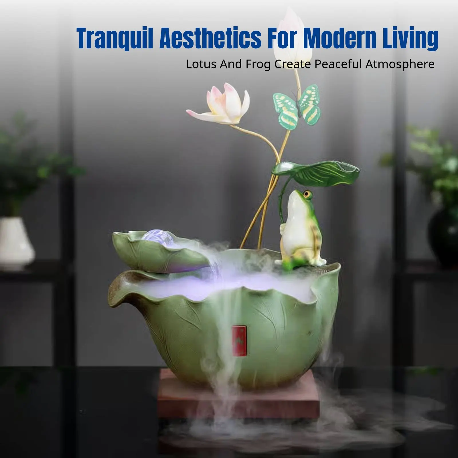 

Ceramic Lotus Flowing Water Feng Shui Wheel, Circulating Water Decor, Modern Chinese Style, Living Room, Gift