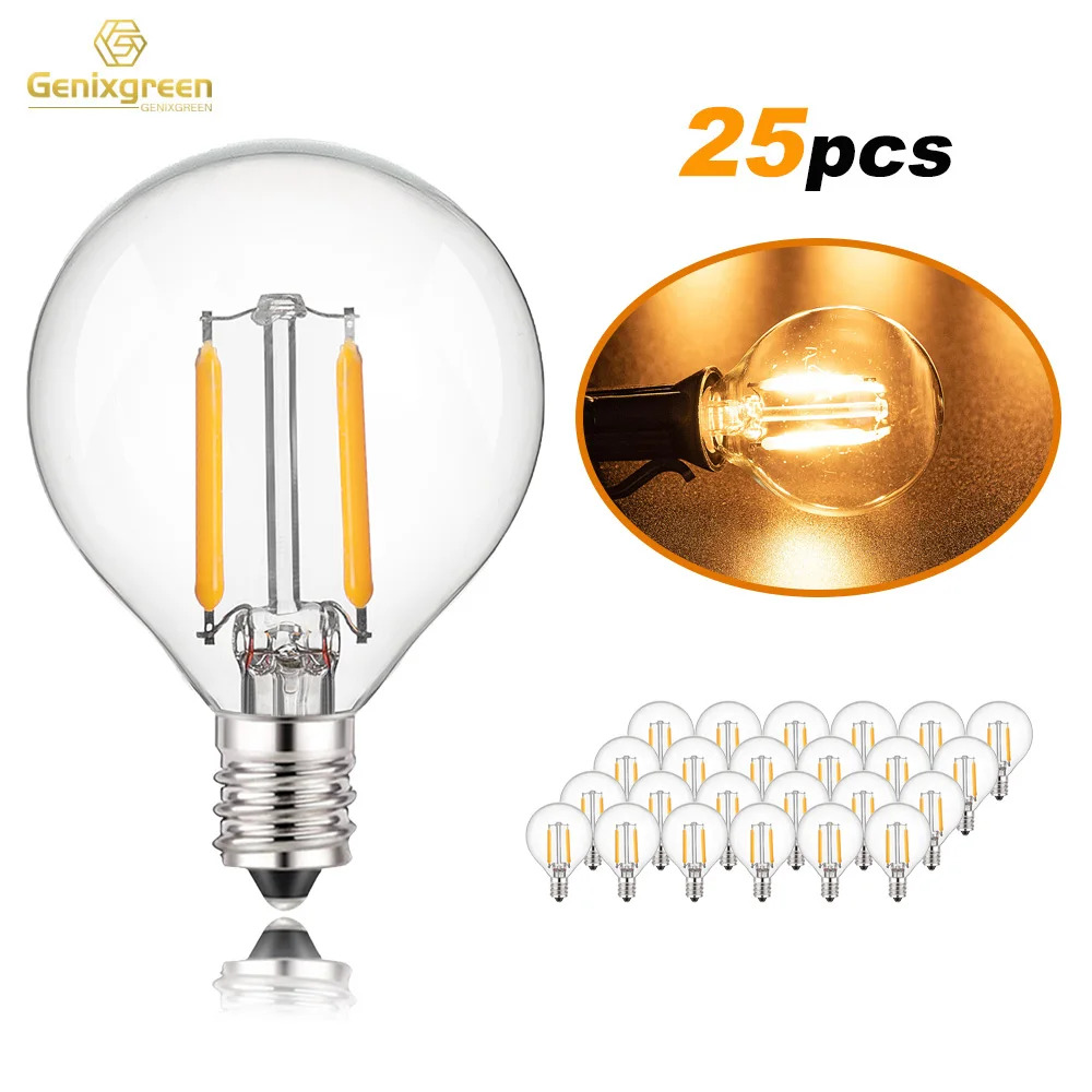 

Genixgreen String Light Replacement Bulbs G40 E12 C7 Base Dimmable Warm White 2200K Retro Clear Glass 1.5W 220V Decor Lamp Bulb