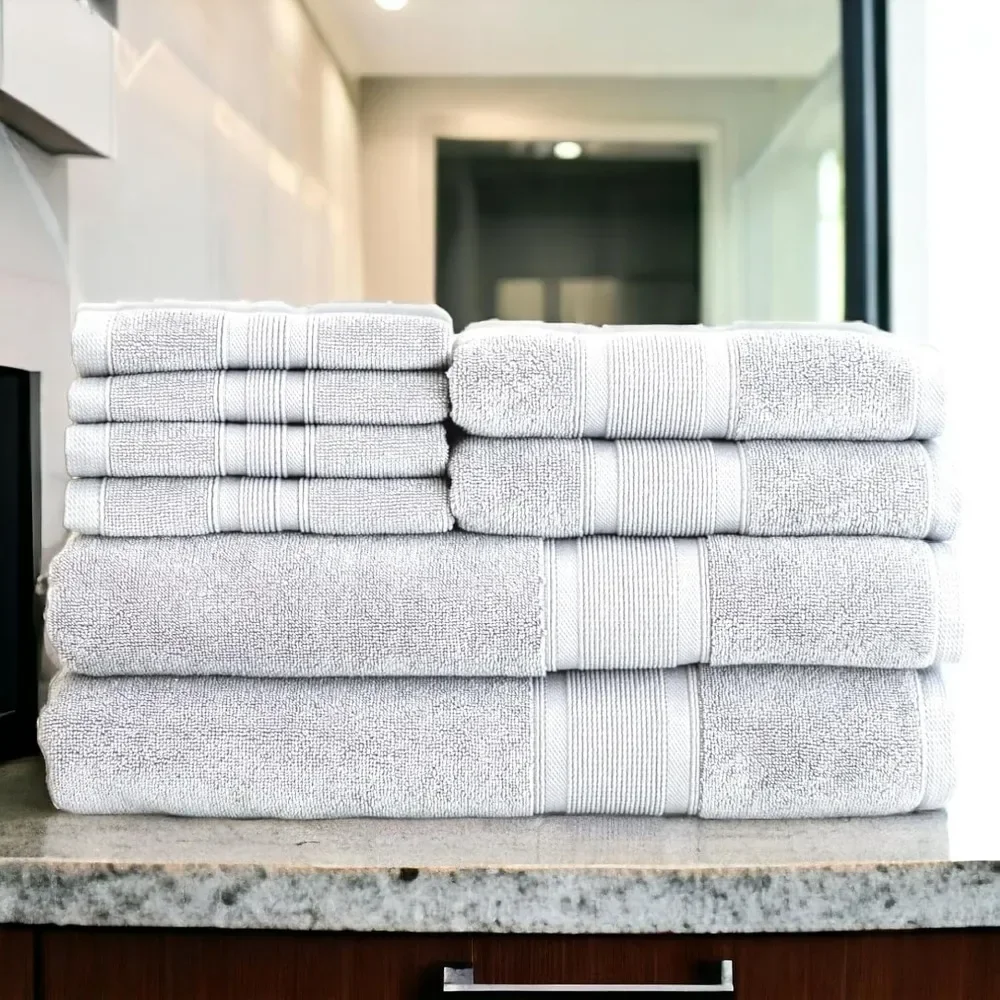 100% Gyapot Ázsió minőségű Kéztörlő beállítása, 8 Akta fürdőszobában Kéztörlő beállítása, Belefoglalt 2 Bani towels, 2 kezét towels & 4 washcloths