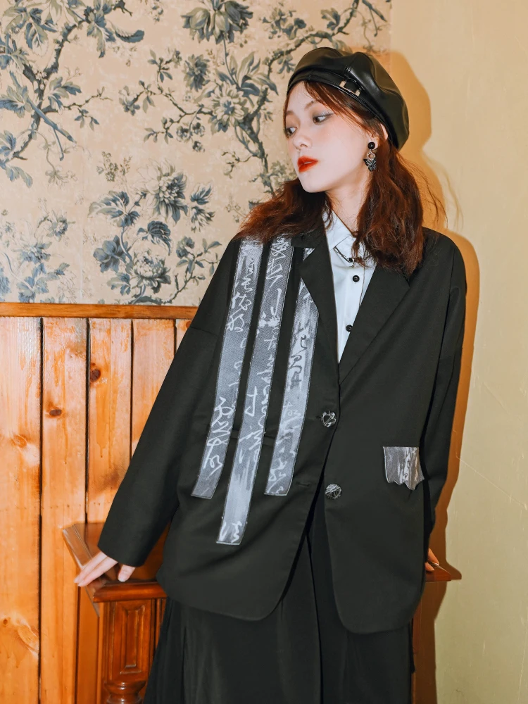 New Chinese Style National Style Han Elements Suit Sense Of Design Black Loose And Comfortable Coat Female Woman Women Blazer