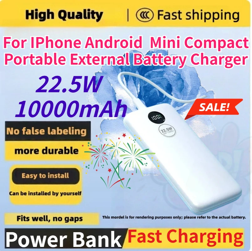 

10000mAh 22.5W Power Bank Mini Compact Portable External Battery Charger for IPhone Android 3C Certified