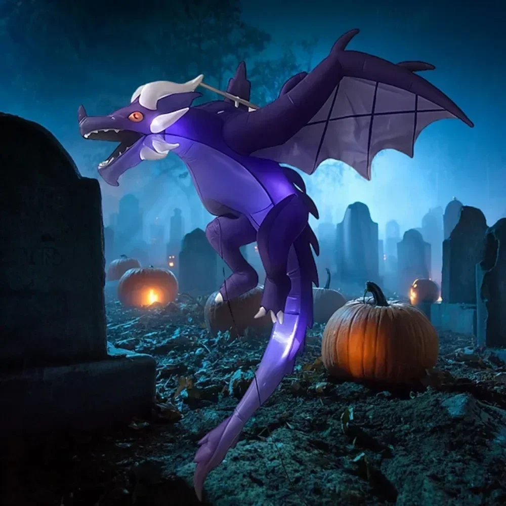 Halloween Inflatables LED Light Up Flying Dragon Decorations Outdoor Yard Porch Decor Haunted House Party Polyester