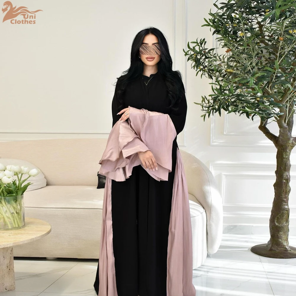 

Ruffle Sleeve Eid Muslim Silky Abaya for Women Dresses Jalabiya Satin Long Robe Ramadan Morocco Dubai Abayas Kaftan Vestidos