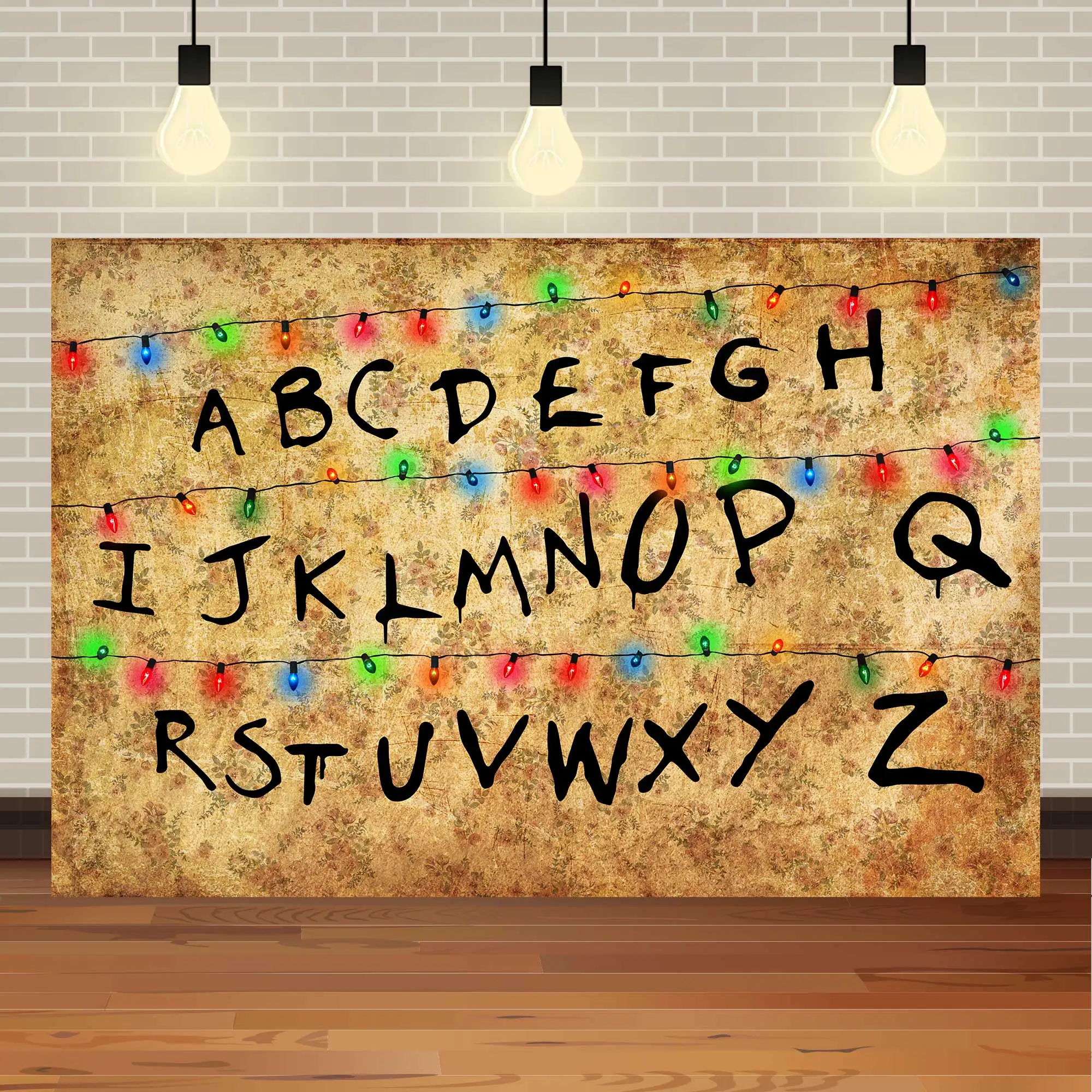 NeoBack Stranger Backdrop Rustic Alphabet Colorful Lights Things Series Background Kids Birthday Party Wooden Photography