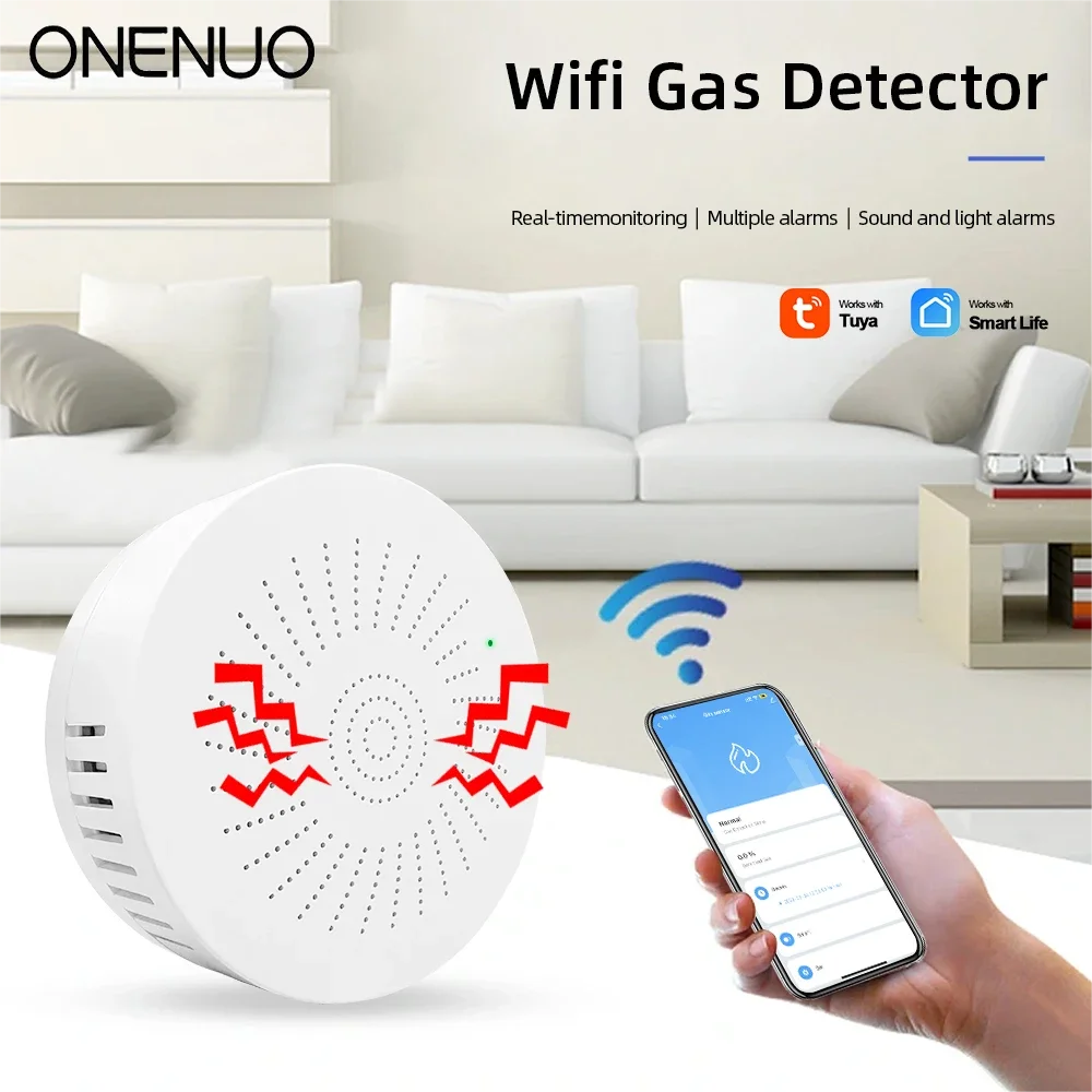 ONENUO Tuya Smart Home WiFi Natural Gas Sensor Combustible Coal Gas LPG Gas Leakage Alarm Detector Fire Security Protection