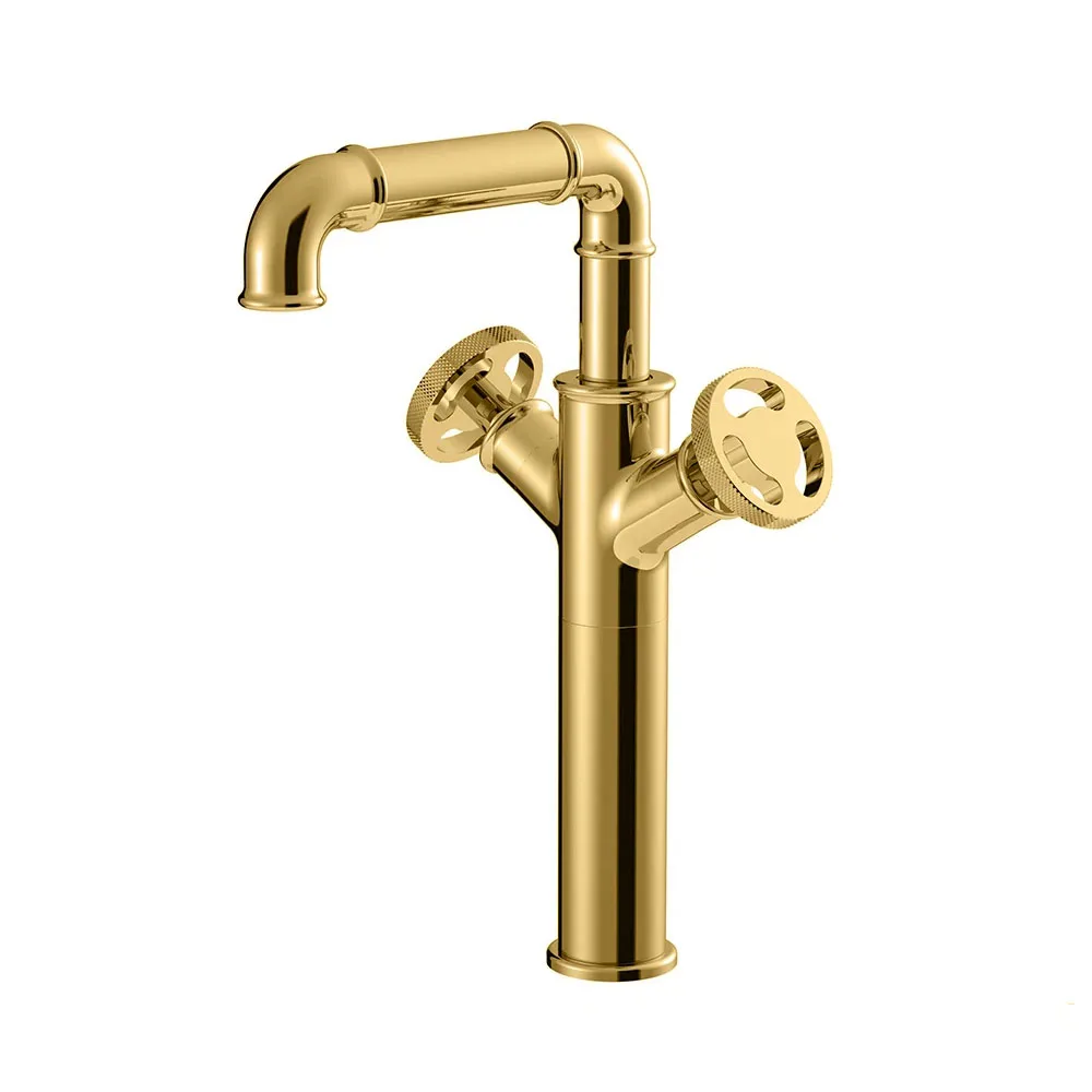 

Basin Faucets Retro Industrial Style Matte Black Brass Water Mixer Tap Bathroom Faucet Hot and Cold Dual Handles WF-20A25R
