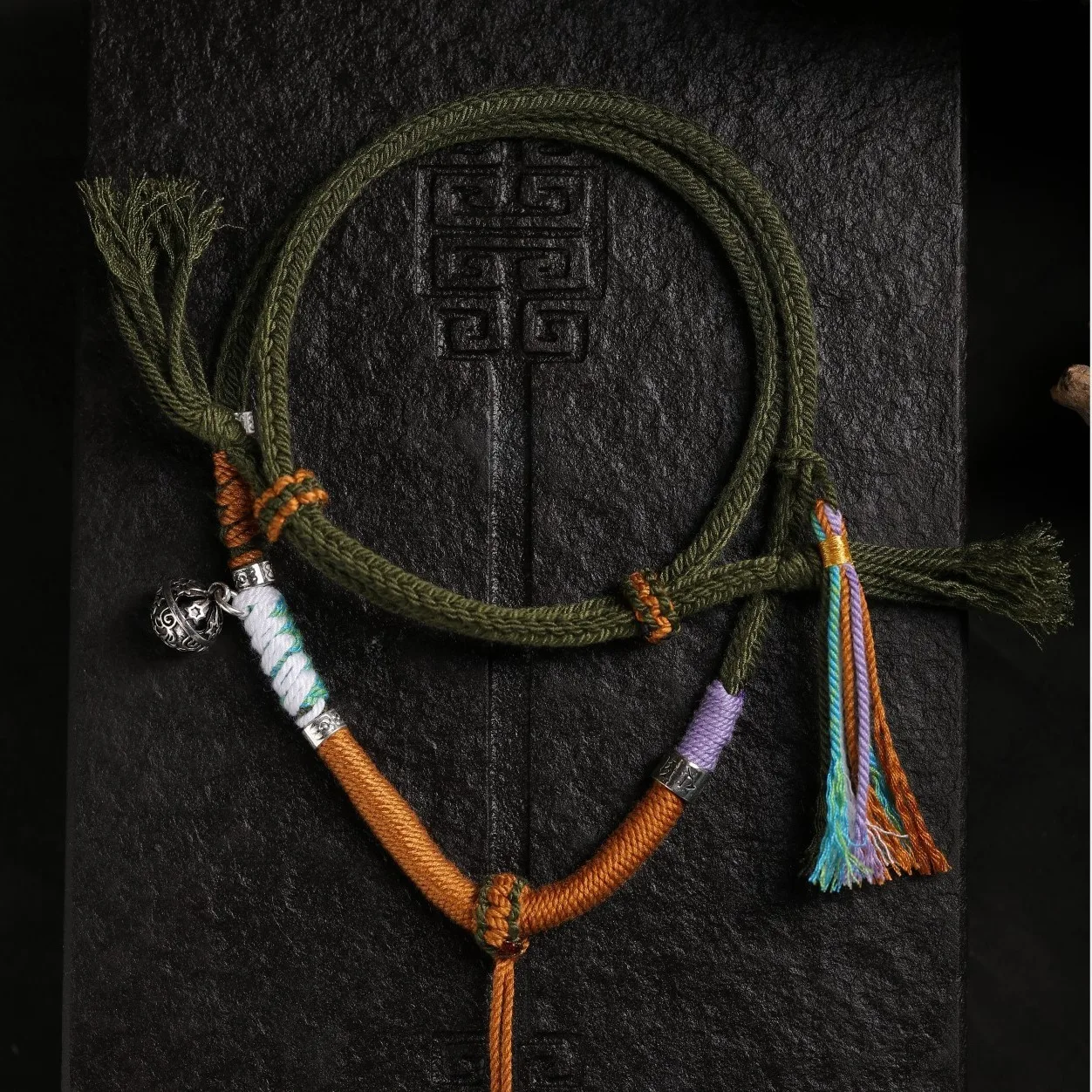 Tibetan Hand Rubbed Cotton Necklace Honey Wax Vintage Playing Buddha Card Tangka Handwoven With Hanging Rope Ethnic Style  Lucky