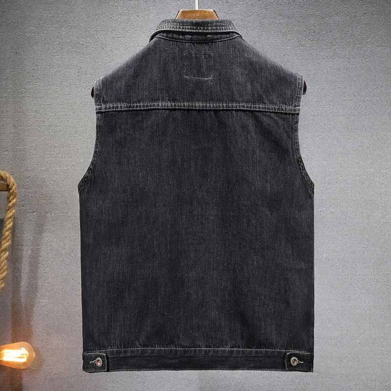 Autumn New Denim Vest Jacket Men's Clothing Casual Jean Coats Blue Black Male Multi-pocket Sleeveless Cargo Vest